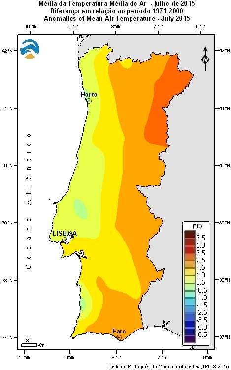 período 1971-2000), no mês de julho de 2015.