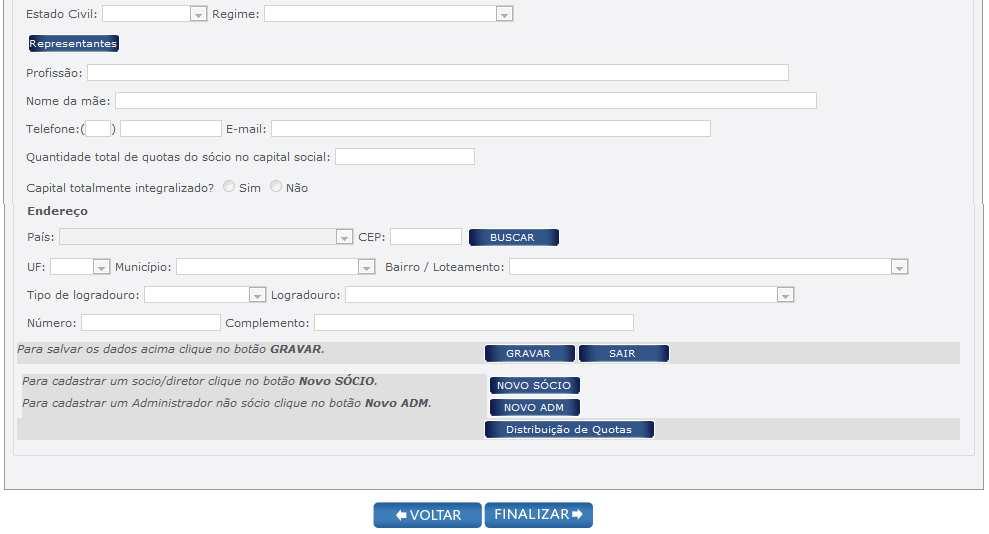 Complete os dados de cada sócio ou administrador: 1. Qualificação; 2.