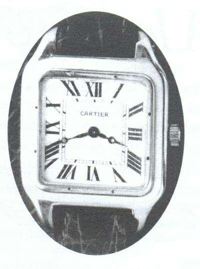 O Famoso relógio de pulso. (Imagem publicada pela revista Caros Amigos, em edição de julho de 2006, especialmente dedicada à Santos Dumont.