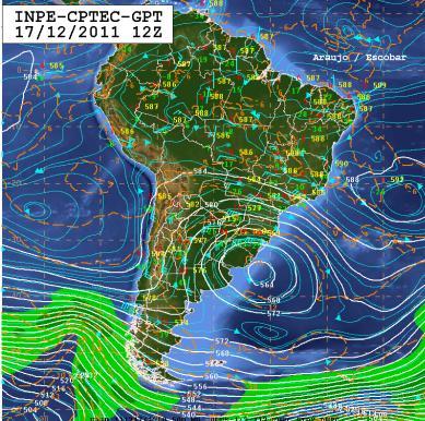 (seta laranja) e do Jato Subtropical (seta