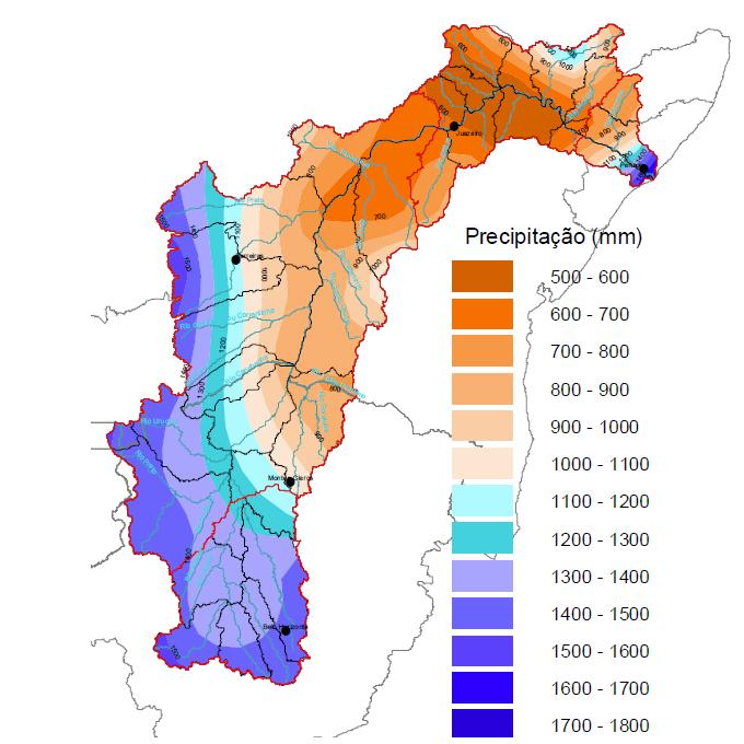 Caracterização da bacia Área 639.219 km² Precipitação média anual na Bacia Extensão 2.