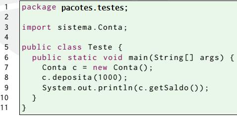 Crie um pacote no seu projeto do NetBeans chamado pacotes 2. Crie um sub-pacote chamado sistema e outro chamado testes 3. Faça uma classe para modelar as contas no sub-pacote pacotes.