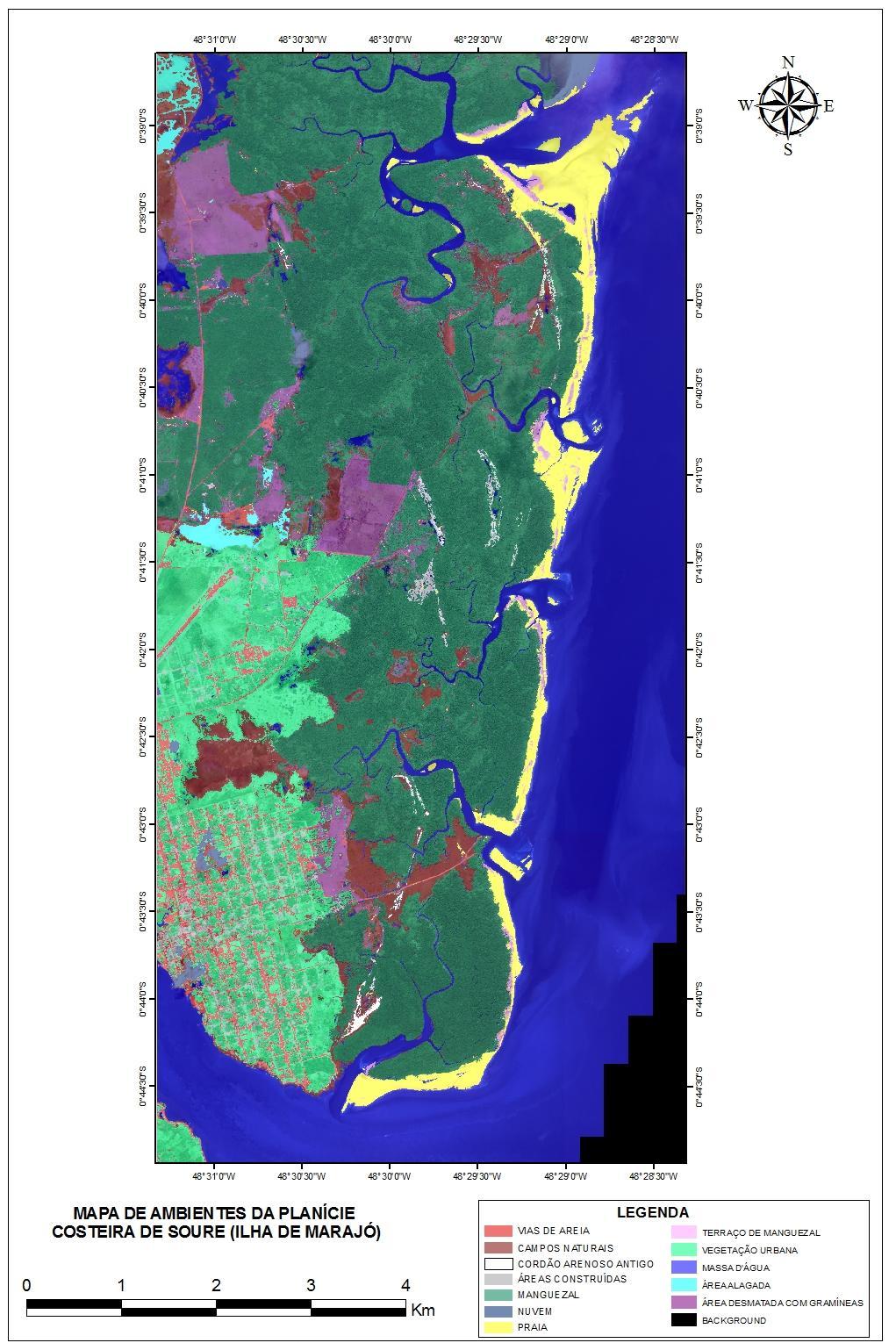 4. RESULTADOS A área de estudo é compartimentada em duas unidades geomorfológicas: i) planaltos costeiros, com as subunidades estradas de areia, áreas construídas, área desmatada com gramíneas e