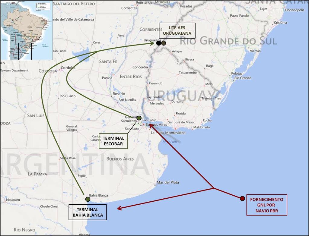 Exemplo de Integração Energética via GNL GNL para geração de eletricidade no Brasil com interligação pela Argentina.