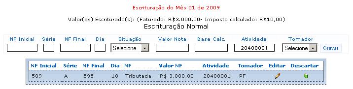 O lançamento das notas fiscais poderá ser agrupado, desde que sejam emitidas exclusivamente para tomadores pessoa física, o mesmo serviço prestado, e as notas