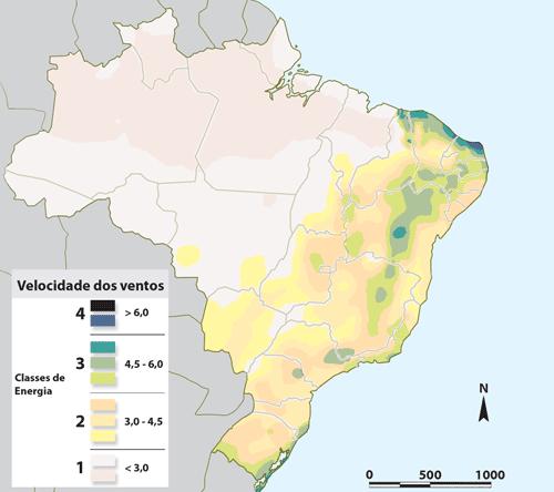 Ilustração: Beto Uechi/Pingado (2003) Parte do potencial eólico no Brasil se localiza principalmente no litoral, em particular da região nordeste, que apresenta as melhores condições para o