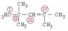 16) Classifique em V ou F as sentenças relacionadas aos carbonos numerados da seguinte cadeia: ( ) os carbonos I, II e IV são primários ( ) o carbono III se classifica como secundário ( ) na cadeia