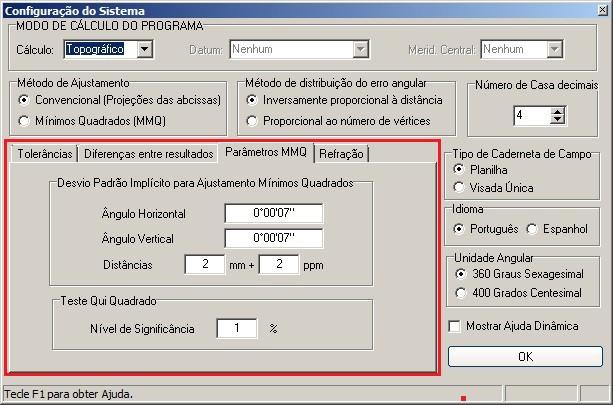 Define os parâmetros de precisões angular e de distância do