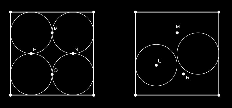 Considere a figura abaixo: Como cada um dos quatro círculos de raio 1 assinalados deve possuir pelo menos um ponto de S, pelo menos um ponto do conjunto deve ser escolhido para ser um elemento de tal