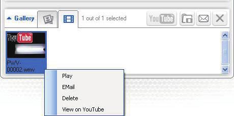 [Reprodução] : Para reproduzir o(s) vídeo(s) seleccionado(s) [E-mail] : Para enviar o(s) vídeo(s) seleccionado(s) via e-mail [Eliminar] : Para eliminar o(s) vídeo(s) seleccionado(s) [Carregar vídeo