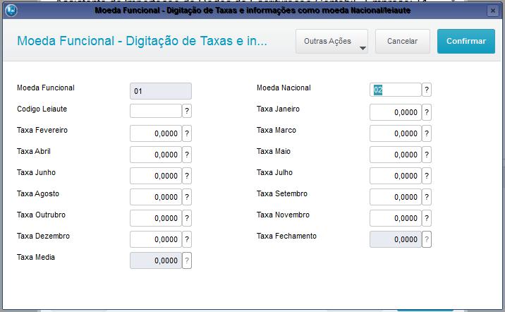 Ao se optar por trabalhar com moeda funcional após finalizar a ultima tela de preenchimento da central de escrituração ira aparecer uma nova tela com os dados a ser informado sobre moeda funcional. 4.