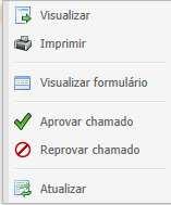 Com o botão direito do mouse sobre o número do chamado, as seguintes opções estão disponíveis.