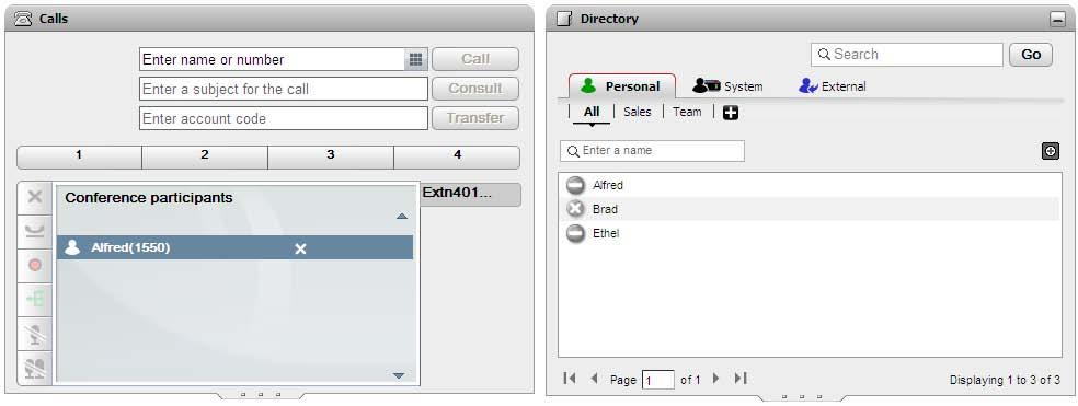 4.1 Configurar uma conferência Chamadas de conferência: Você pode usar os diretórios do one-x Portal for IP Office para selecionar e chamar os participantes que deseja incluir na conferência e, em