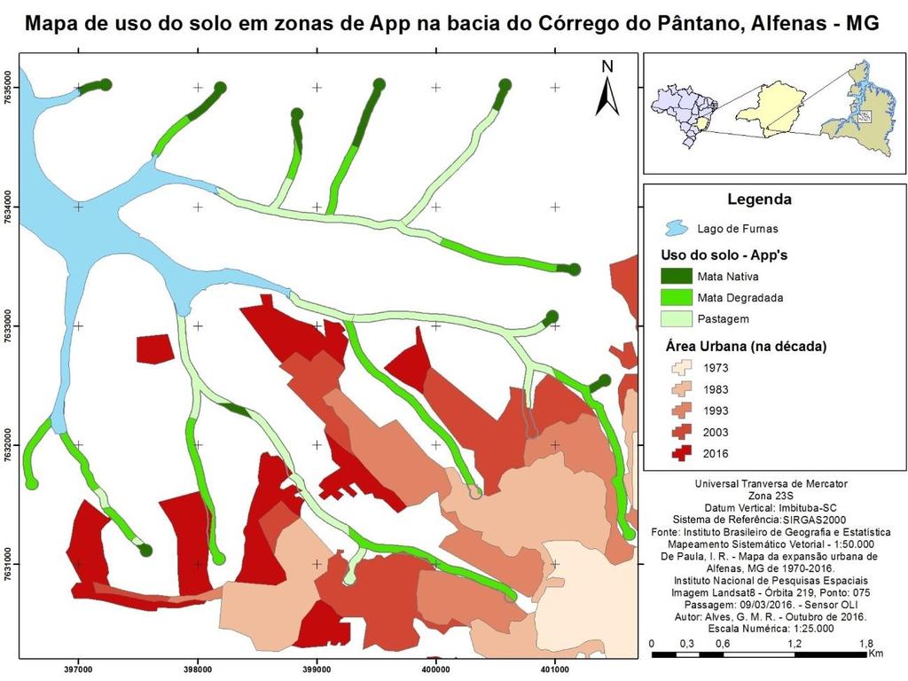 4. Resultados Preliminares A bacia do córrego do Pântano é uma unidade geoambiental que se desenvolve em parte na área urbana (montante) e na zona rural (jusante) de Alfenas.