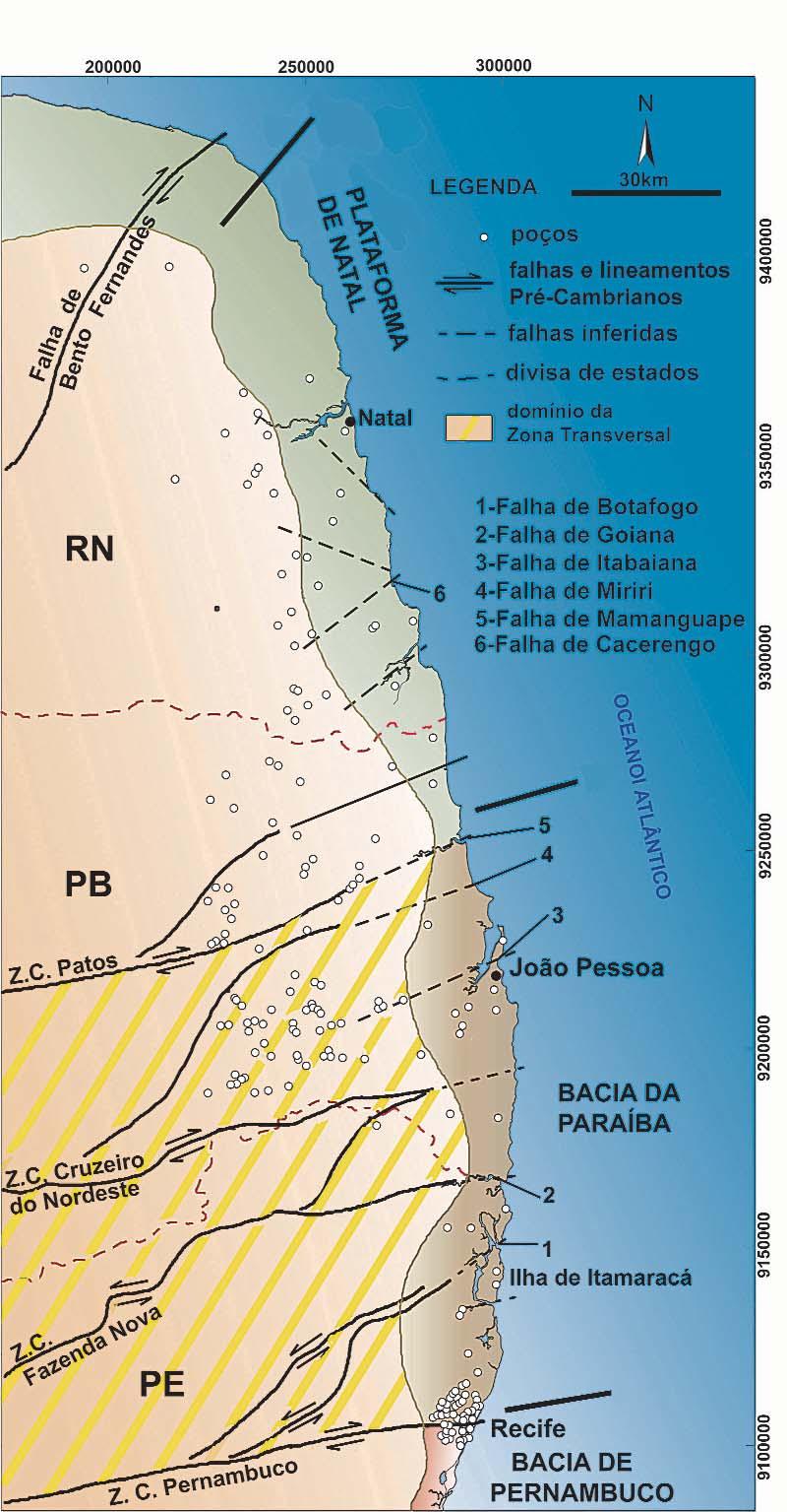 resultados da faixa costeira O mapa do contorno estrutural do embasamento obtido é mostrado nas figuras 3a e 3b.