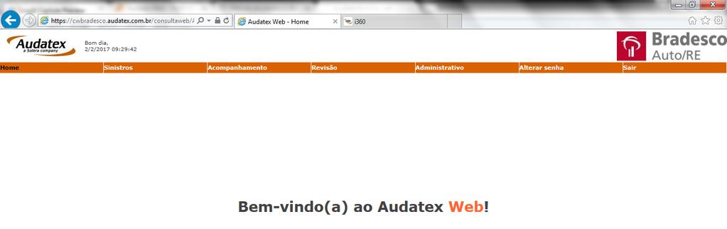 usuário que acessou o Audatex Web, além da data e horário que são atualizados constantemente.