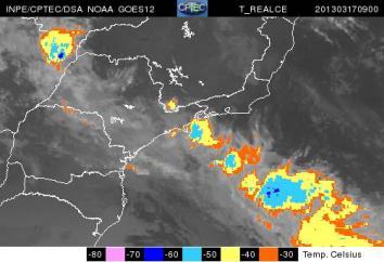 Figura 1: Imagens do satélite GOES12 no canal infravermelho e realçada.