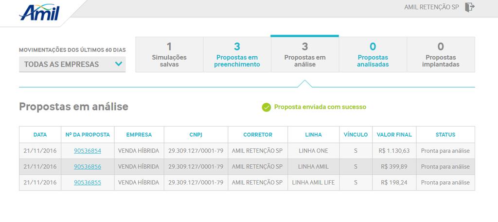 Venda Híbrida Ao terminar de preencher as vinculadas, o status das propostas será automaticamente atualizado para Pronta para análise.