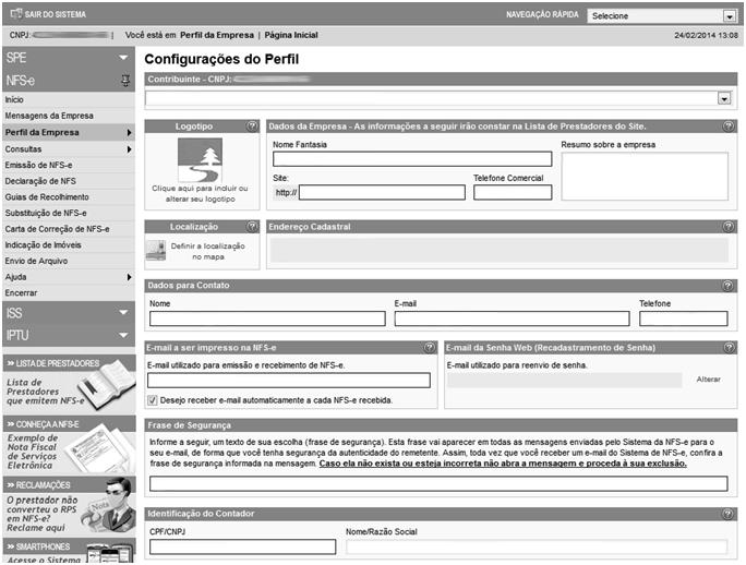 Página 21 de 128 Configuração do Perfil do Contribuinte não Prestador de Serviço. Estabelecimentos localizados fora deste Município.