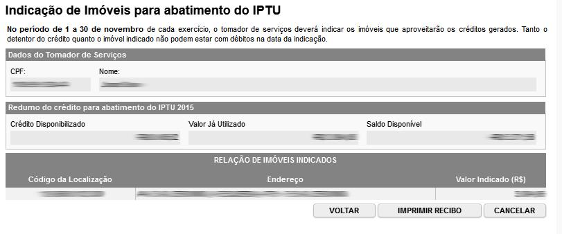 Página 87 de 128 Clique aqui para imprimir o recibo. Clique aqui para cancelar a indicação. Observação Importante!