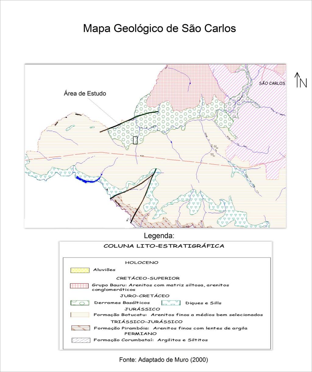 73 Figura 20 - Mapa Geológico da área próxima ao aterro sanitário. Fonte: Mapa Geológico do Município de São Carlos (Muro 2000)