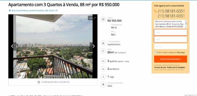 fls. 502 Ii - PESQUISA IMOBILIÁRIA Imóvel 4 Apartamento localizado à rua Ouro Branco, no bairro do Jardim Paulista, contendo uma área útil de 88,00 m2.