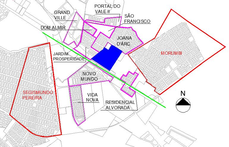 O conjunto habitacional elencado como estudo de caso recebe a denominação do bairro em que está inserido (Residencial Jardim Sucupira) e está situado na porção nordeste do mesmo (Figura 17).