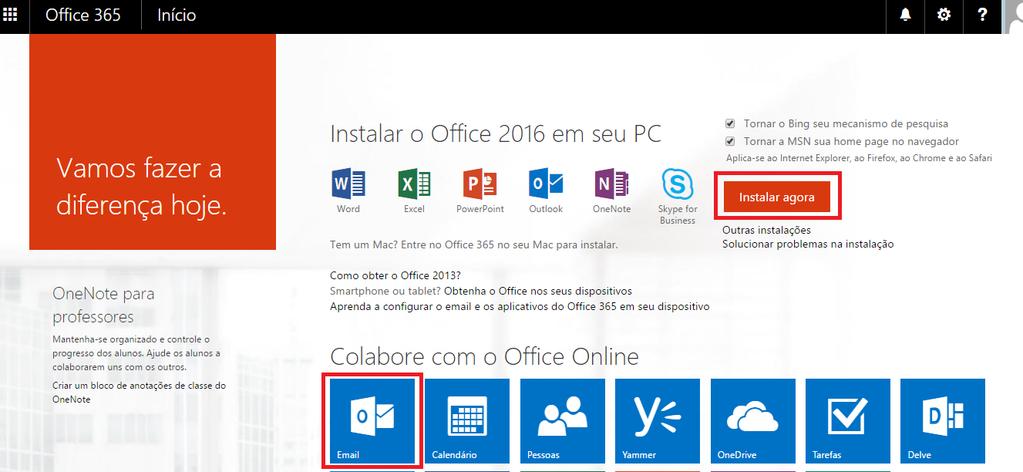 Dica: Cada servidor tem direito à 5 licenças do Office 365 (word, Excel, Power Point, Outlook, OneNote, Skype for Business). Caso deseje baixar em seu computador, clique no botão Instalar agora.