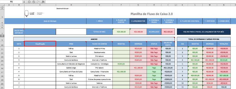 Para iniciar a transferência dos dados, o segredo é montar na sheet do mês na 2.0 uma estrutura semelhante de colunas a mesma sheet na 3.0. Vamos começar inserindo uma coluna chamada Classificação na planilha 2.