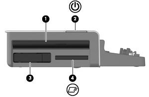 Componentes do lado esquerdo Componentes Descrição (1) Compartimento SATA intercambiável Suporta unidades de 12,7-mm como discos rígidos e unidades ópticas.