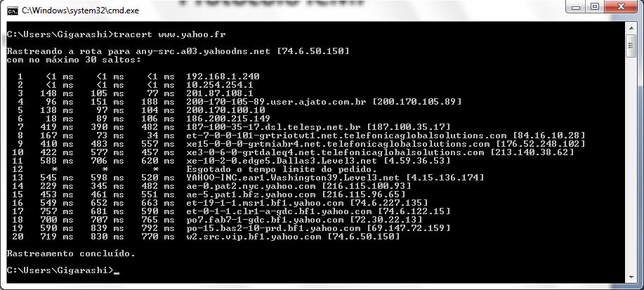 Protocolo ICMP TRACERT [endereço IP ou URL]