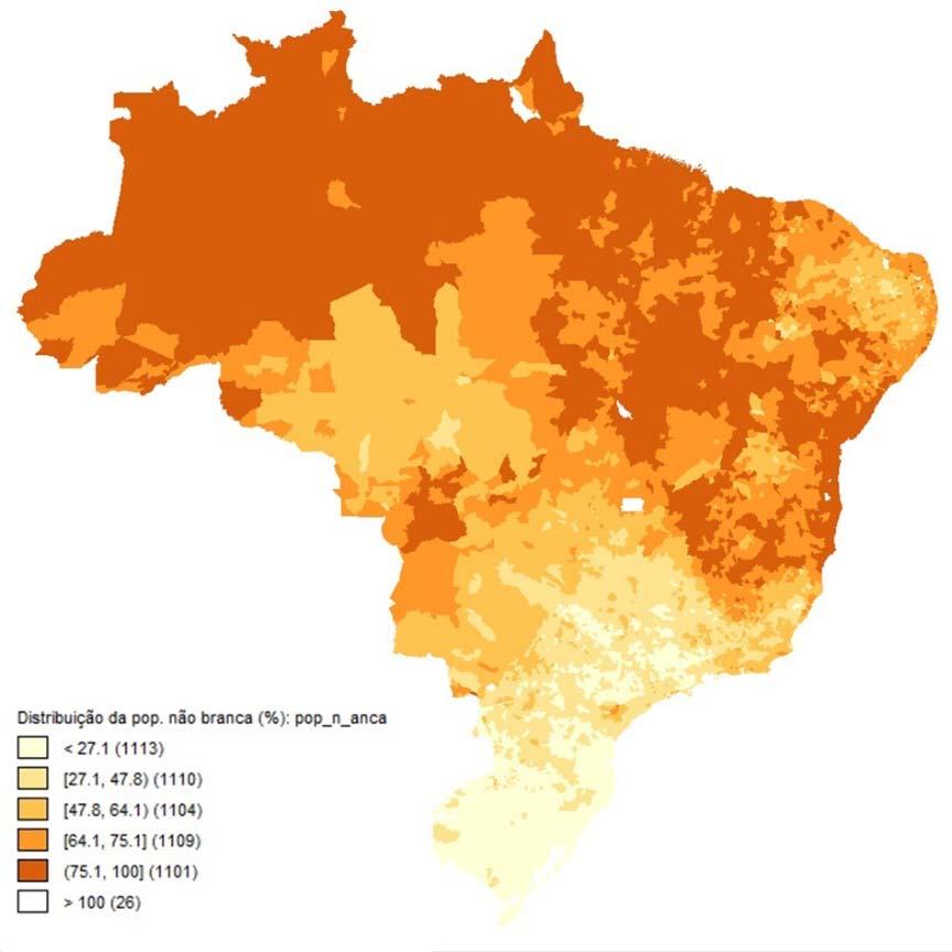 textos para discussão do gemaa / ano 2016 / n. 12 / p. 10 Municípios A população não branca no Brasil predomina, em termos relativos, nos municípios da região Norte, Nordeste.