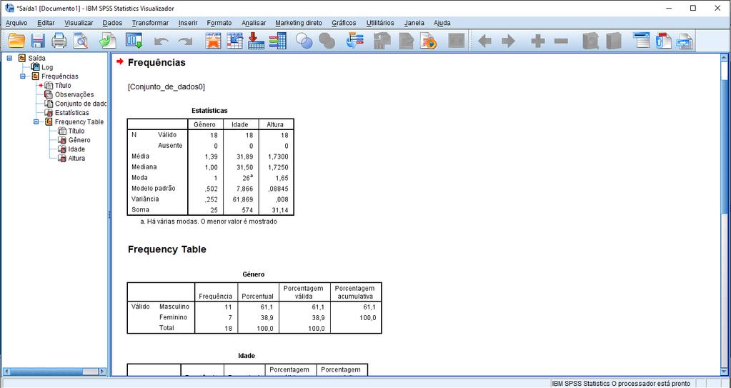 Neste relatório, ter-se-á uma tabela resumo com os resultados estatísticos de todas as variáveis selecionadas. Na sequência, aparecerão as tabelas com as distribuições de frequências, por variável.