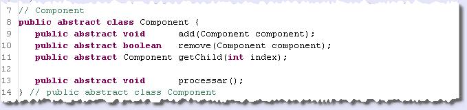 Tanto Leaf quanto Composite implementam Component, mas, no entanto, alguns dos métodos de Component não fazem sentido a Leaf, da mesma forma que outros não fazem sentido a Component.