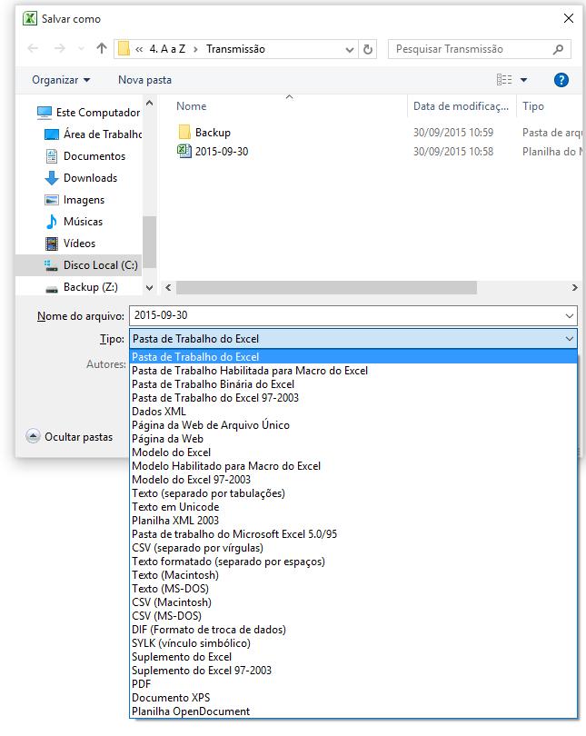 EXTENSÕES (SALVAR COMO) Embora o MS Excel permita o usuário salvar a pasta de trabalho em 26 diferentes extensões, vou tratar