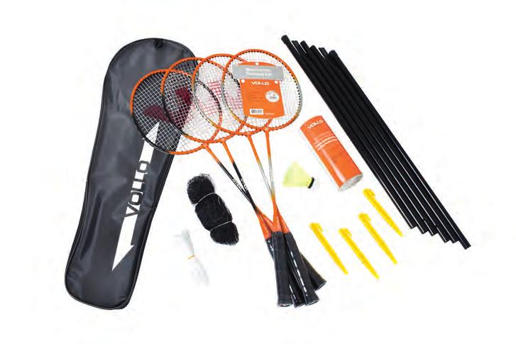 Kit Badminton VB004 4 Raquetes de Badminton 3 Petecas de Nylon 1 Jogo de rede (rede e postes) 1 Bolsa de armazenamento O Kit Badminton Vollo é o conjunto