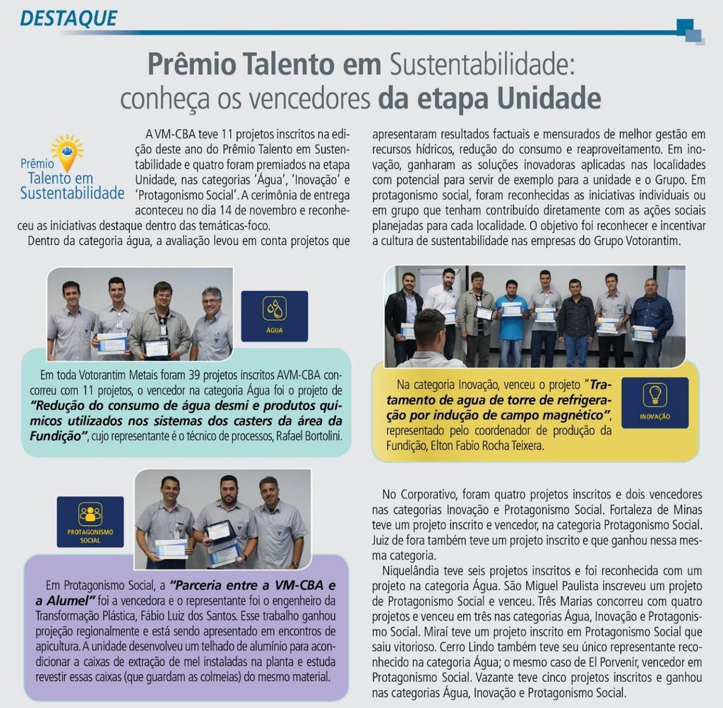 Anexo 6 - Divulgação dos projetos de redução de consumo de água na Prêmio Talento