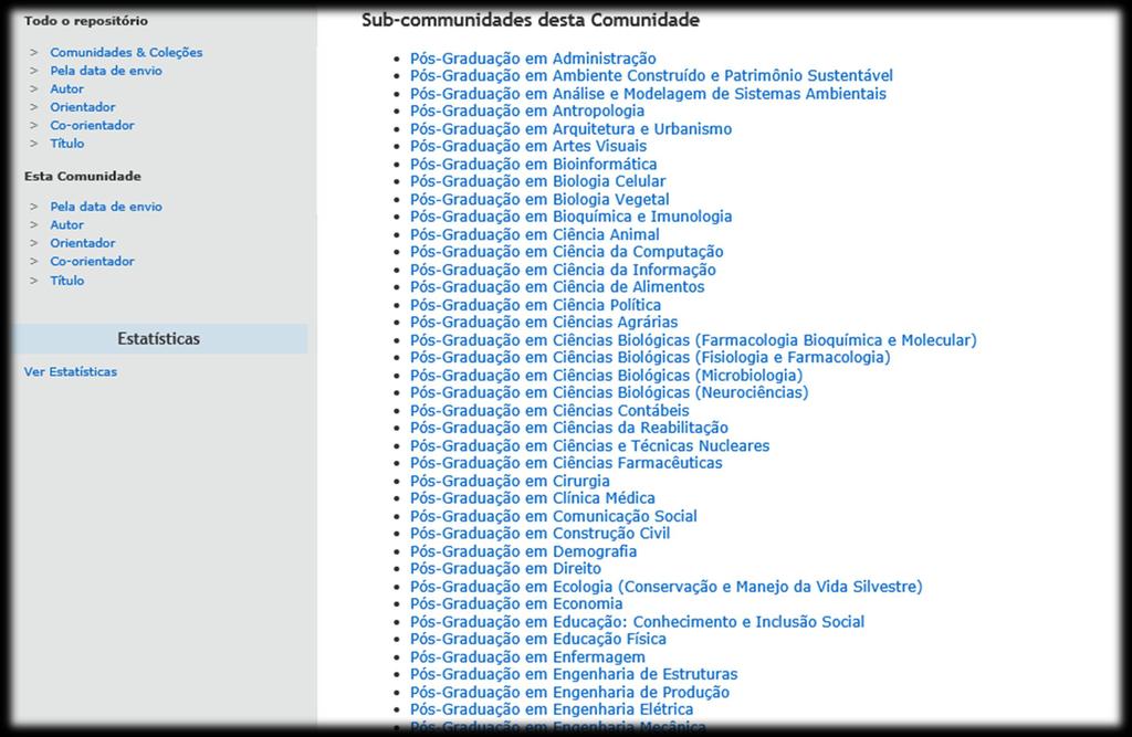 Nessa página estão as Sub-comunidades das Dissertações e Teses de toda pósgraduação da UFMG.