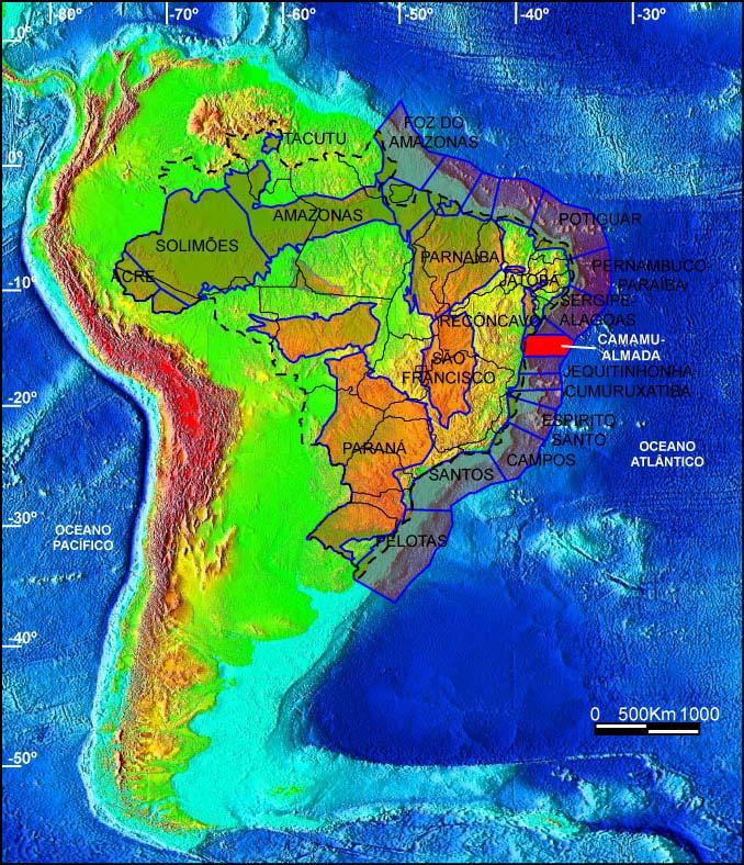 1. Introdução A Bacia de Camamu-Almada, situada na costa central do Estado da Bahia (figura 01), faz parte do conjunto de bacias da margem leste associadas com a quebra do Gondwana e subseqüente
