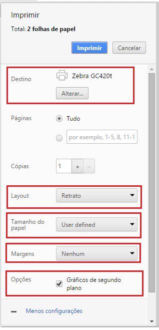 Após pesquisar a etiqueta, podemos realizar a impressão da mesma. Para isso, no menu superior, clique no Botão de impressão, Ao pressionar o botão para imprimir, uma tela de impressão aparecerá.