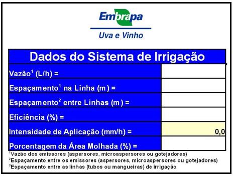 2 IRRIVITIS - Planilha para manejo da irrigação em videiras Fig. 1. Imagem da Planilha denominada DADOS_ Os seguintes dados são solicitados na Planilha: 1.