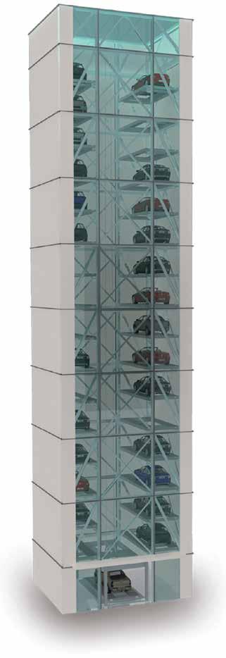 Sistema de parqueamento LIFTECH OPTIMA (silo com uma única entrada) Sistema de parqueamento em torre, automático LIFTECH ATP O sistema de parqueamento OPTIMA é adequado para aproveitar espaços