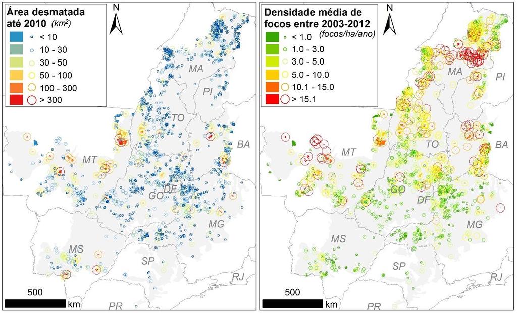 utilizados para melhor visualização da distribuição do desmatamento e densidade de focos no assentamentos. Figura 25.