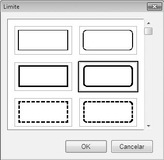 Faça clique em. Quando aparecer uma caixa de diálogo, seleccione um limite e faça clique em [OK]. O limite seleccionado é inserido na área de impressão.