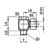 Acessórios para tubo hidráulico ISO (DIN 2 - cone º) DIN fittings ISO ( DIN 2/ carbon steel zinc plated CR(VI) - Free WH-R Joelho, alta pressão WH-R High pressure banjo elbow D1 T