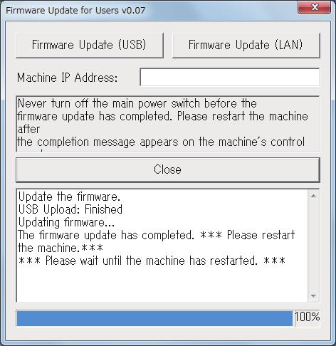 Update (NET)] (OS X). Na janela da ferramenta de atualização de firmware, verifique se há mensagens e o percentual de atualização.