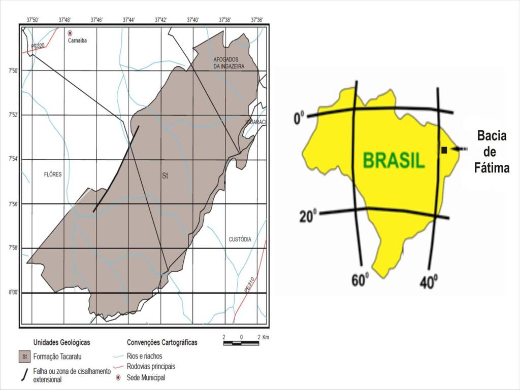 Figura 1: Mapa da localização da Bacia de Fátima, localizada no Estado de Pernambuco, interior do Nordeste do Brasil.