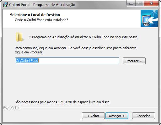 C onfirme a pasta C :\C olibri_food para a atualização