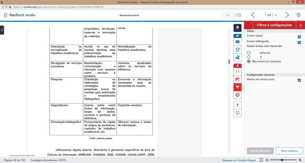 Para que o sistema não cheque citações e lista de referências.