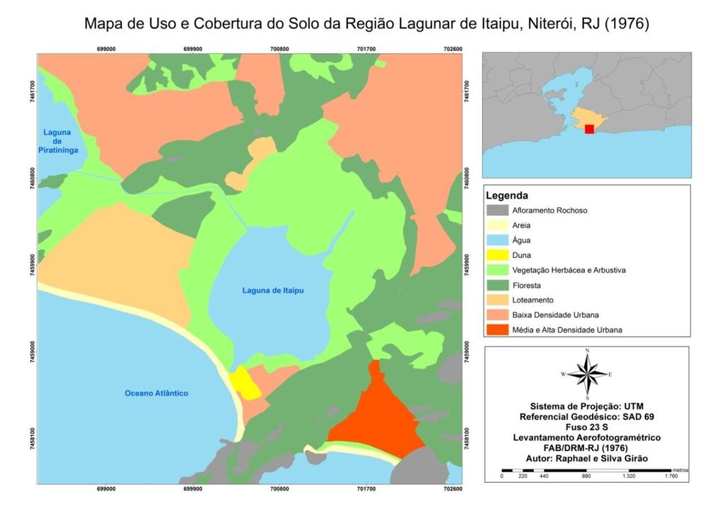 Figura 3 Mapa de uso e cobertura do solo de 1976, Região Lagunar de Itaipu, Niterói, RJ. Tabela 3 Áreas do uso e cobertura do solo de 1976, Região Lagunar de Itaipu, Niterói, RJ.